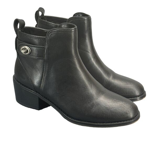 Coach Black Leather Silver Toggle Side Zip Ankle Boot Women 7 - Picture 1 of 8